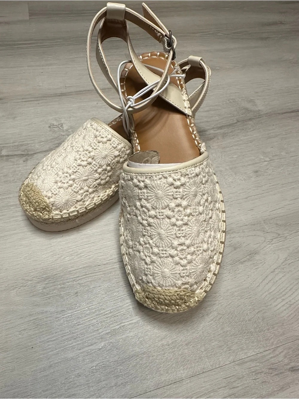 a.n.a Cream Crochet Espadrille Ankle-Strap Sandals